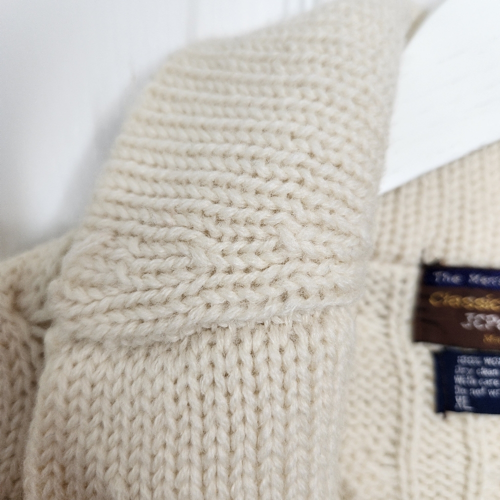 Mens JC Penney 100% Worsted Wool Button Cardigan Sweater Oatmeal Cream XL Tall - Picture 3 of 9